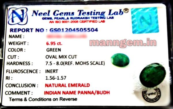 7.63 Ratti 6.95 Carat (Panna Stone) Certified Natural Gemstone