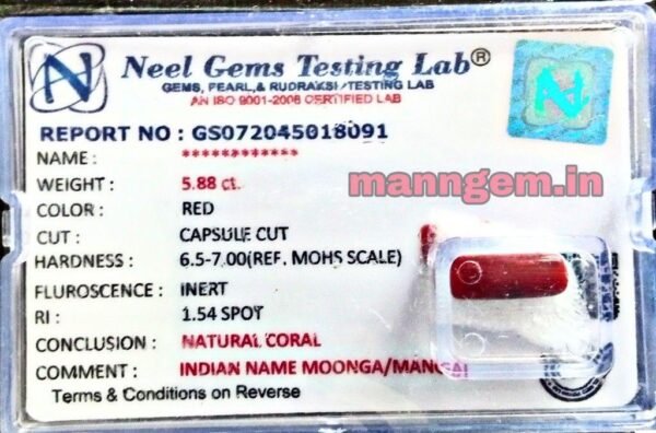 6.46 Ratti 5.83 CT Natural Red Coral (Munga) Real Moonga Gemstone/Birthstone for Men and Women