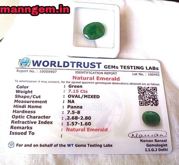 7.94 Ratti 7.15 Carat (Panna Stone) Certified Natural Gemstone - Image 2