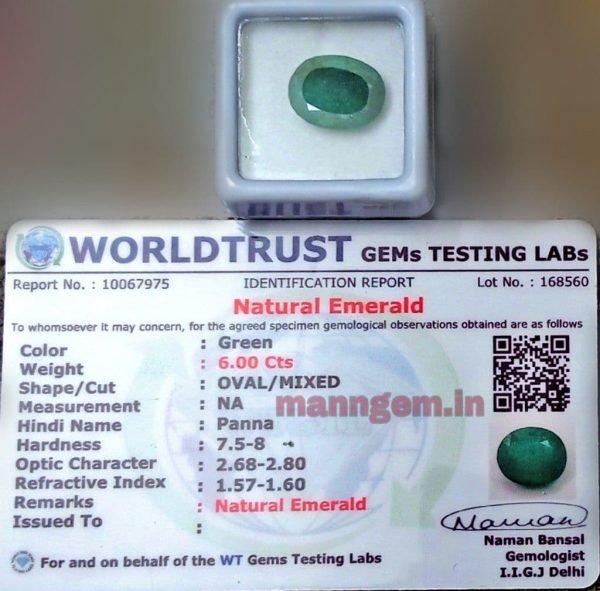 6.66 Ratti 6 Carat (Panna Stone) Certified Natural Gemstone