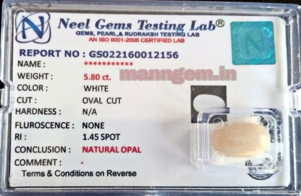 6.44 Ratti 5.80 Carat Natural LOW GUD FIRING Opal Stone Certified Australian A1+++ Quality Loose Gemstone for Men & Women