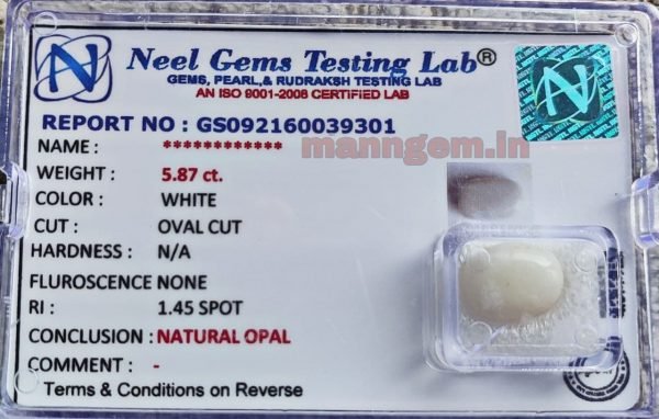 6.52 Ratti 5.87 Carat Natural MID GUD FIRING Opal Stone Certified Australian A1+++ Quality Loose Gemstone for Men & Women