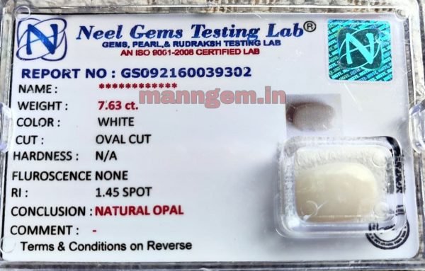 7.63 Carat Natural MID GUD FIRING Opal Stone Certified Australian A1+++ Quality Loose Gemstone for Men & Women