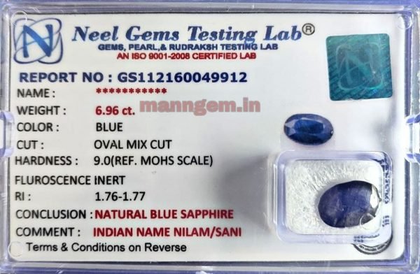 6.96 Ct (NEELAM/NILAM Stone) Certified Natural Quality Gemstone Bangkok Cutting AAA++ Quality