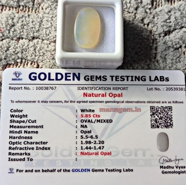 6.50 RATTI 5.85CT Ratti Natural MID GUD FIRING Opal Stone Certified Australian A1+++ Quality Loose Gemstone for Men & Women - Image 2