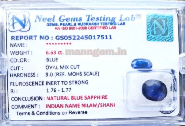 6.63 Carat (NEELAM/NILAM Stone) Certified Natural HIGH Quality Gemstone AAA++ Quality