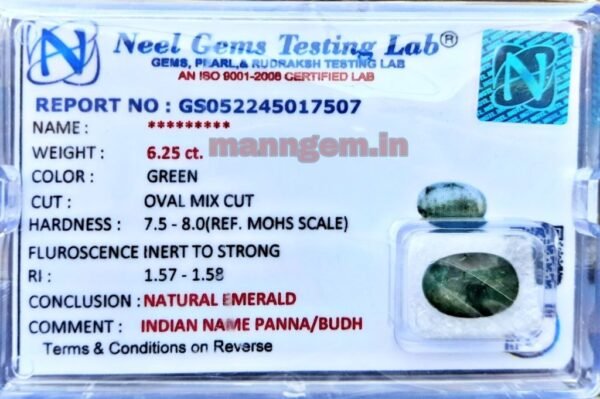 6.25 Carat (Panna Stone) Certified Natural Gemstone