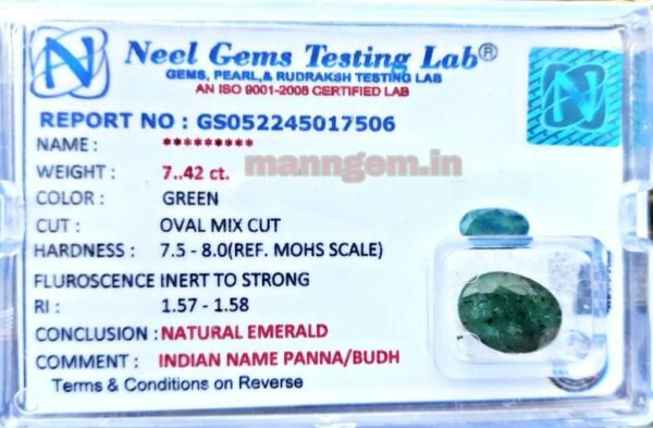 7.42 Carat (Panna Stone) Certified Natural Gemstone