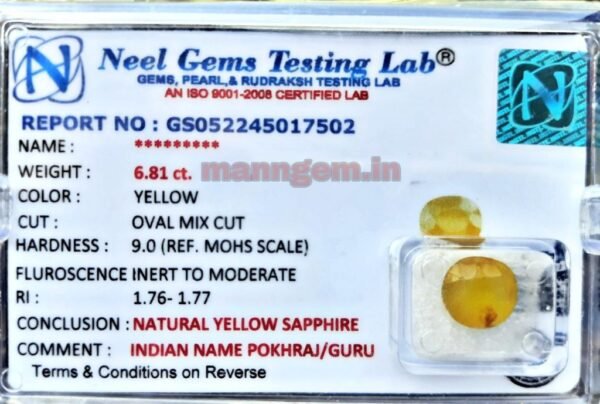 6.81 Carat Yellow Sapphire-Pukhraj Stone for Men and Women