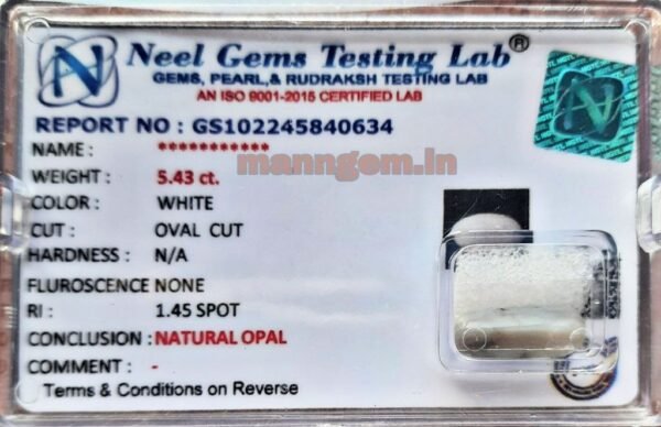 6.03 Ratti 5.43 CT Natural GUD FIRING Opal Stone Certified Australian A1+++ Quality Loose Gemstone for Men & Women