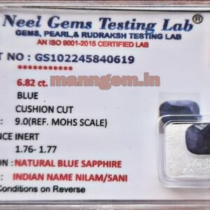 6.82 Carat (NEELAM/NILAM Stone) Certified Natural Quality Gemstone Gud Transparency Bangkok Cutting AAA+++ Quality