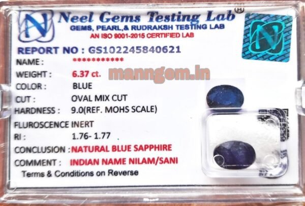 6.37 Carat (NEELAM/NILAM Stone) Certified Natural HIGH Quality Gemstone AAA++ Quality