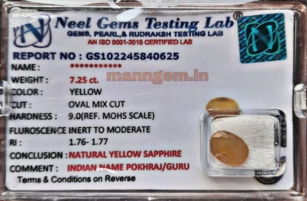 7.25 CT Yellow Sapphire-Pukhraj Stone for Men and Women