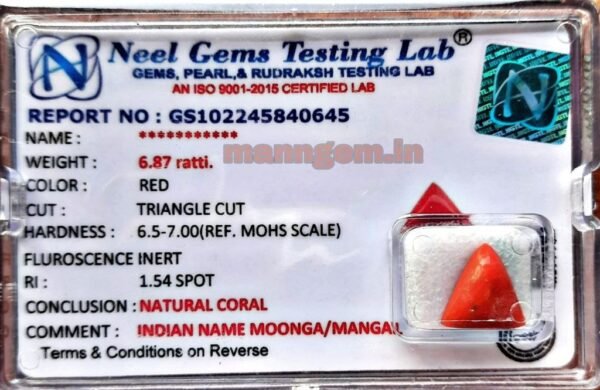 6.87 Ratti Natural Triangle High Red Coral (Munga)