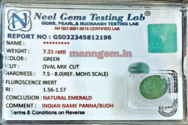 7.21 Ratti (Panna Stone) Certified Natural Gemstone