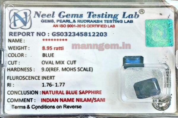 8.95 Ratti (NEELAM/NILAM Stone) Certified Natural Quality Gemstone Gud Transparency Bangkok Cutting AAA+++ Quality