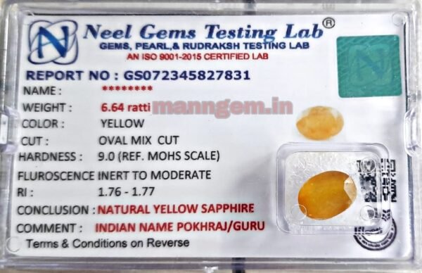 6.64 Ratti Yellow Sapphire Pukhraj Gud Transparency Stone