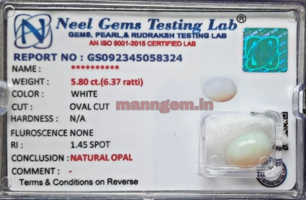 6.37 Ratti 5.80 CT Natural GUD FIRING Opal Stone Certified Australian A1+++ Quality Loose Gemstone for Men & Women