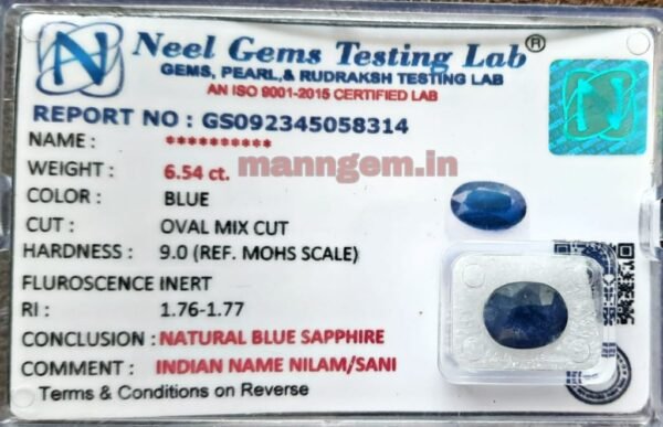 6.54 Carat (NEELAM/NILAM Stone) Certified Natural HIGH Quality Gemstone AAA++ Quality