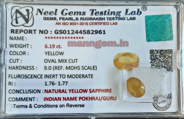 6.19 Carat Yellow Sapphire Pukhraj Gud Transparency Stone