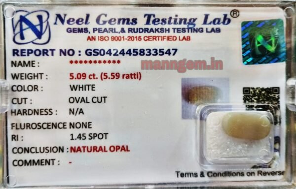 5.59 Ratti 5.09 CT Natural GUD FIRING Opal Stone Certified Australian A1+++ Quality Loose Gemstone for Men & Women