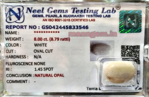 8.89 Ratti 8 CT Natural GUD FIRING Opal Stone Certified Australian A1+++ Quality Loose Gemstone for Men & Women