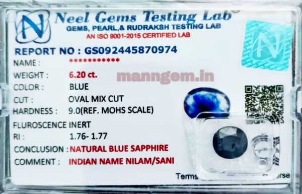 6.20 Carat (NEELAM/NILAM Stone) Certified Natural HIGH Quality Gemstone AAA+++ Quality