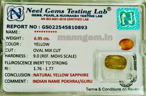 7.72 Ratti 6.95 Carat Yellow Sapphire Pukhraj Gud Transparency Stone +A Quality