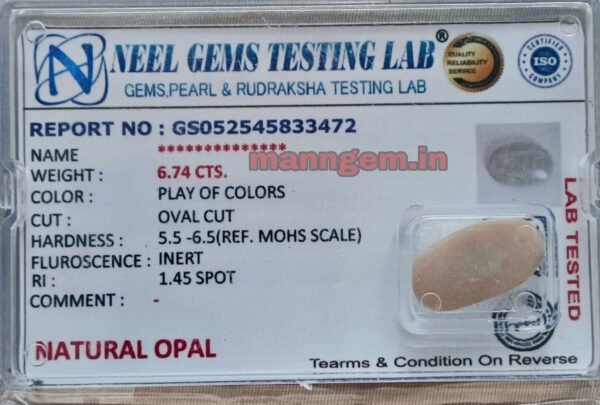 7.48 Ratti 6.74 CT Natural VERY GUD FIRING Opal Stone Certified Australian A1+++ Quality Loose Gemstone for Men & Women - Image 2