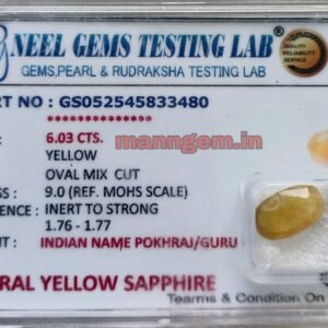 6.70 Ratti 6.03 Carat Yellow Sapphire Pukhraj Gud Transparency Stone A+++ Quality