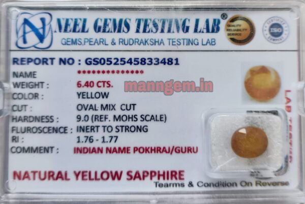 7.11 Ratti 6.40 Carat Yellow Sapphire Pukhraj Gud Transparency Stone